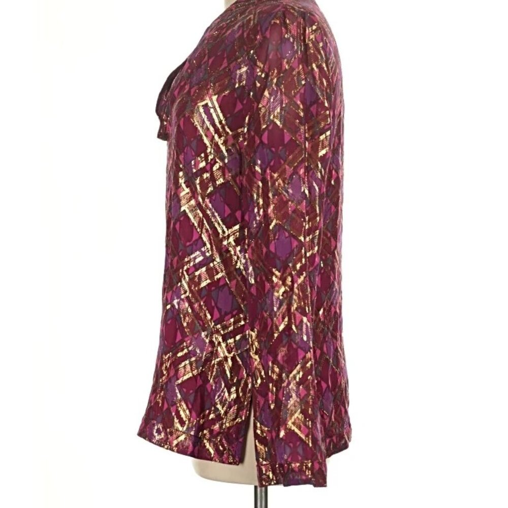 NWT Tory Burch silk metallic burgundy blouse, size 8 - Picture 3 of 6